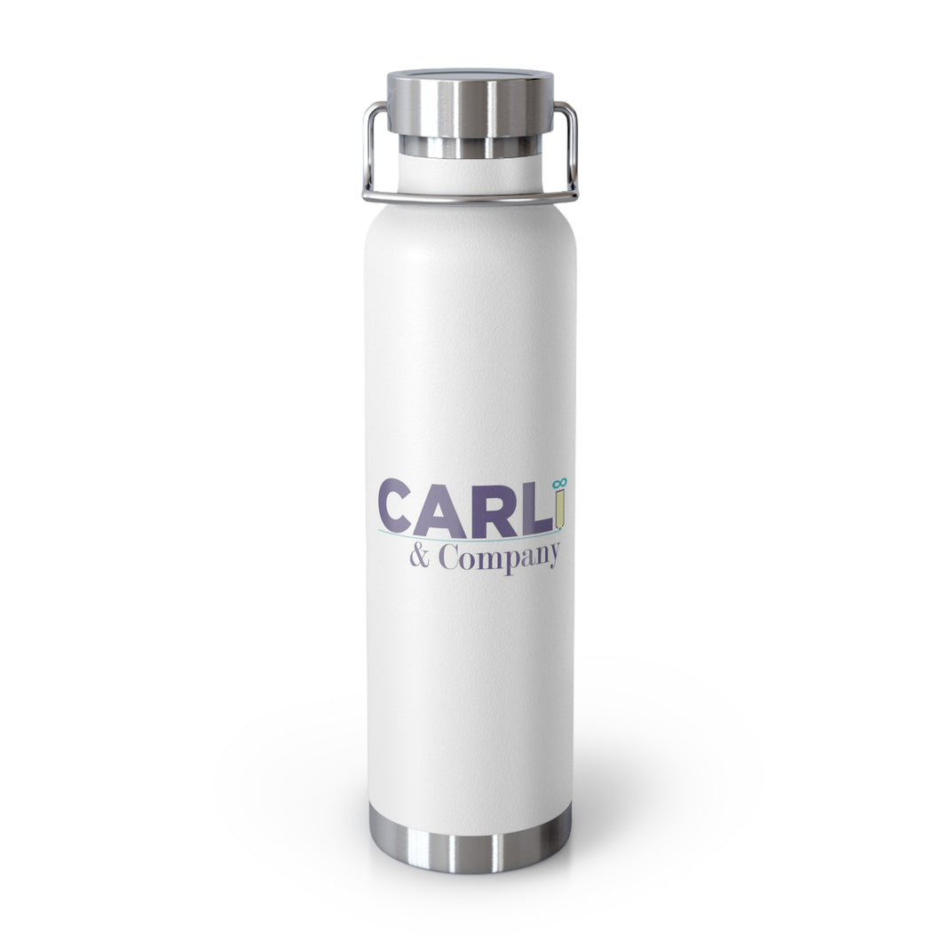 Carli & Company Stylish Insulated Water Bottle | 22oz Copper Flask, Travel Mug, Fitness Bottle, Eco-Friendly Hydration